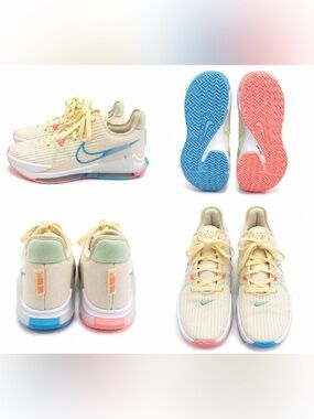 Nike Men’s Pale Yellow Sneakers with Blue and Pink Accents